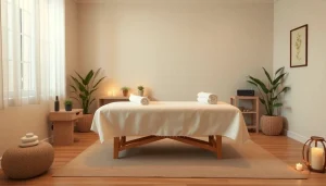 편안한 분위기와 매력적인 장식이 있는 마사지 치료실