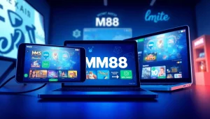 Experience the MM88 online gaming platform through multiple devices, showcasing a user-friendly interface and vibrant graphics.