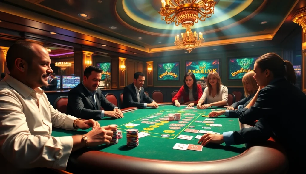 Engaging poker scene at https://jogoluck.br.com/, showcasing players, chips, and excitement.