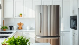 Showcasing modern refrigerator sales in a bright, inviting kitchen setting.