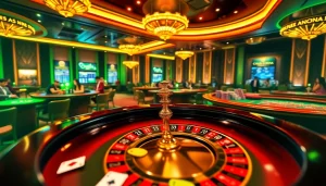 Dynamic scene showcasing PS99 online gambling interface with poker chips and casino tables.