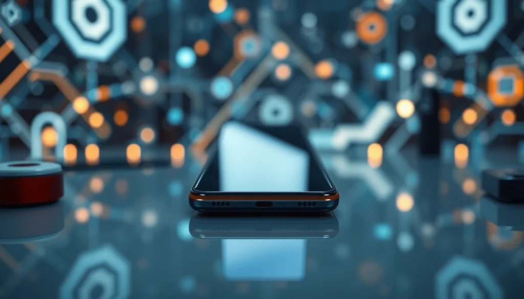 Xiaomi telefon na nowoczesnym tle technologicznym, podkreślający jego elegancki design.