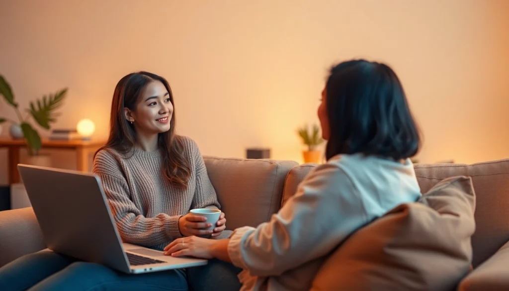 AI girlfriend engaging in a warm virtual chat with a user, highlighting digital companionship.