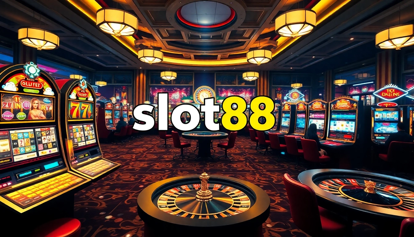 Experience the excitement of slot88 at a vibrant casino with colorful slot machines and engaging players.