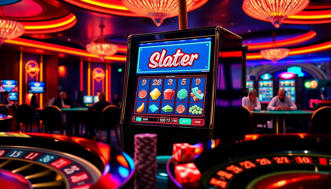 Engage with the slot demo scatter hitam in a vibrant casino scene featuring poker chips and a roulette wheel.