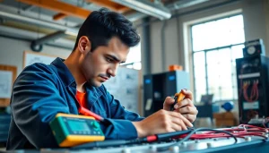Engaged apprentice working on electrical apprenticeship projects with precision tools in a training facility.