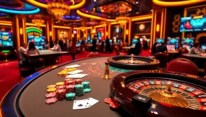 Experience link thabet with our thrilling casino gaming scene, featuring vibrant chips and elegant cards.