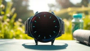 Showcase a Pulse Smart Watch against a serene outdoor backdrop emphasizing its design and functionality.