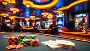 Excitement of gambling with the hoki77 link highlighted at a luxurious casino table.