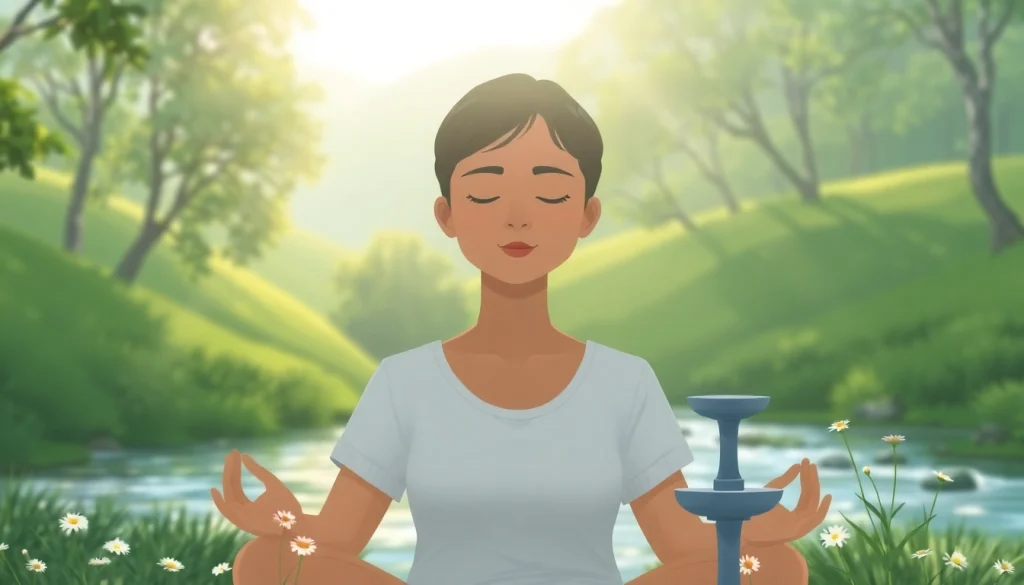 Anxiety symptoms visually represented through tranquil meditation in nature.