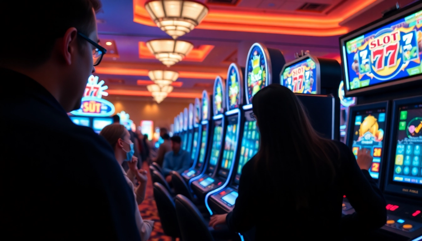 Mainkan Slot77 dengan penuh semangat di kasino yang cerah dan ramai.
