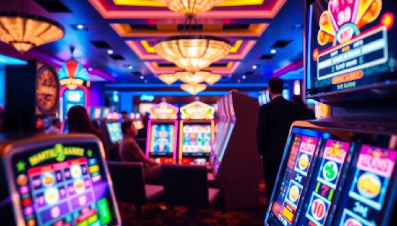 Temukan sensasi menang di situs slot dengan mesin slot berwarna-warni dan suasana kasino yang energik.