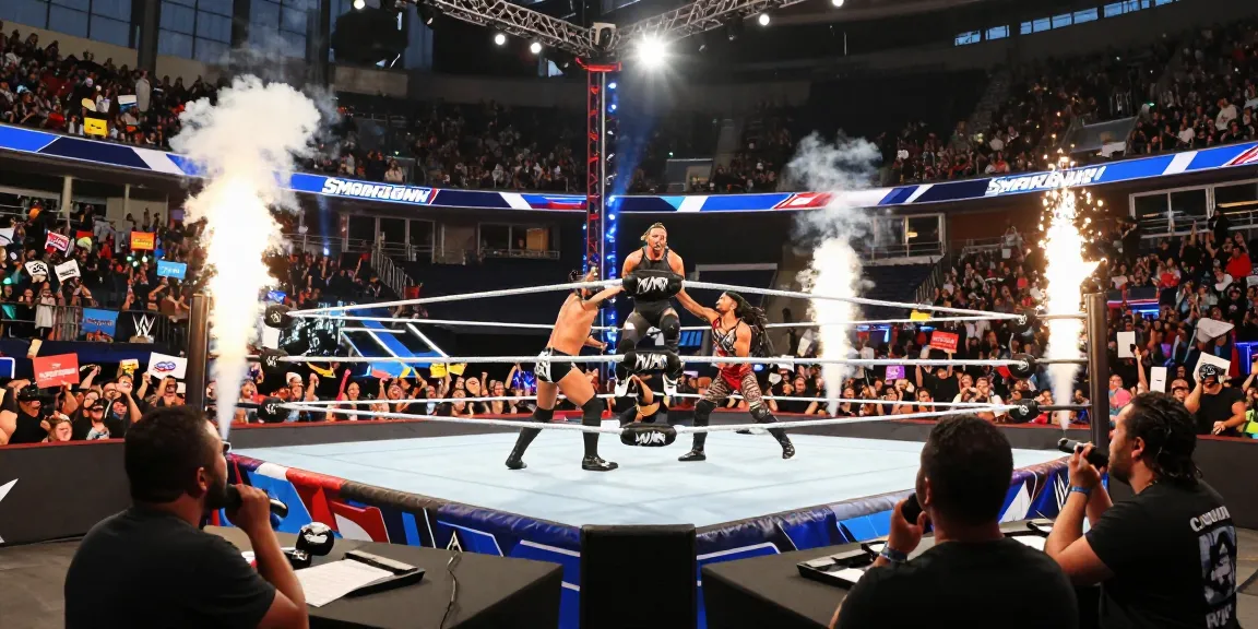 WWE SmackDown event showcasing thrilling wrestling action in a packed arena.