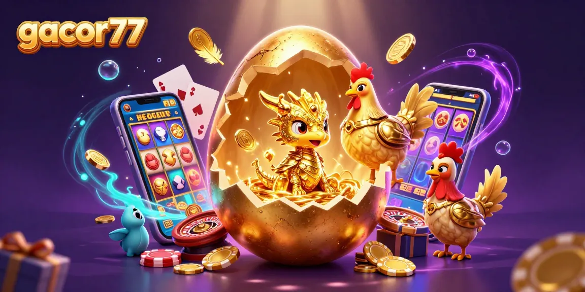 Menangkan hadiah di gacor77 dengan ilustrasi 3D dramatis yang menampilkan naga emas dalam dunia kasino.