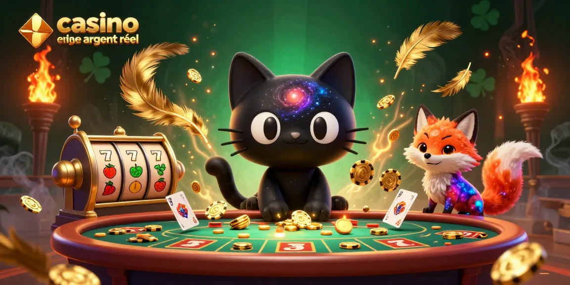 Jouer au casino en ligne argent réel avec une illustration dynamique d’un chat noir trou de ver et un renard nébuleux.