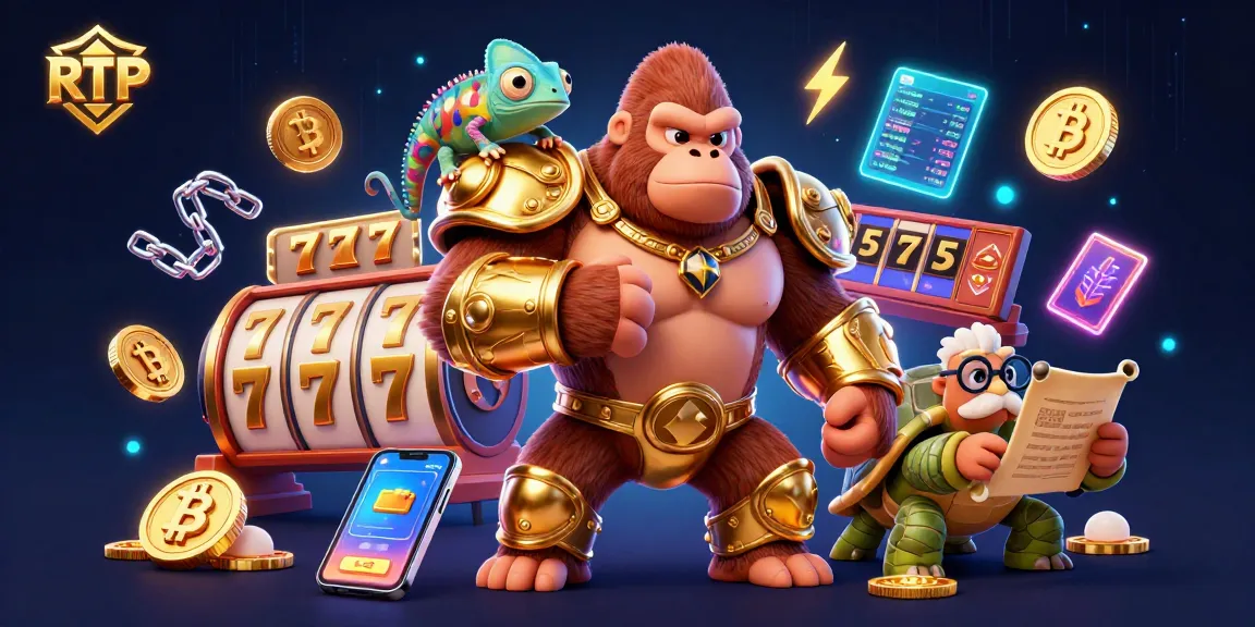 Experience RTP dynamics with immersive casino elements and vibrant characters in this 3D illustration.