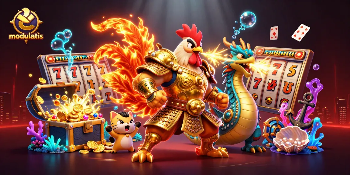 Modulatis menghadirkan slot online dengan rooster dan naga, hadiah emas berserakan di atas permainan