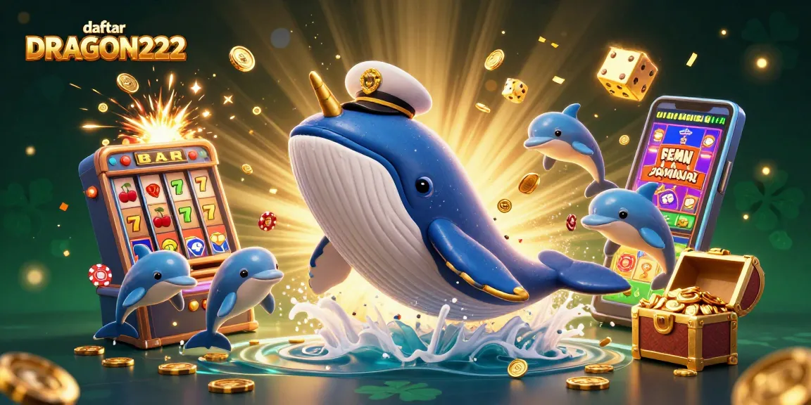 Experience excitement with daftar DRAGON222 in this dynamic scene featuring animated slot elements and playful ocean creatures.