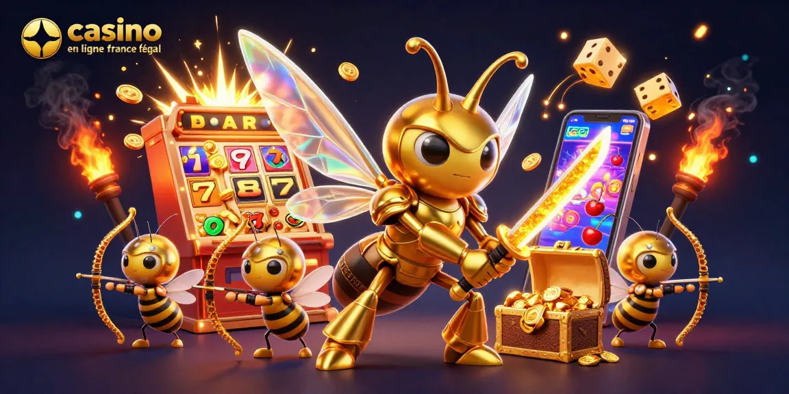 Visualisez le casino en ligne France légal avec une scène dynamique de personnages de casino et machines à sous éclatantes.