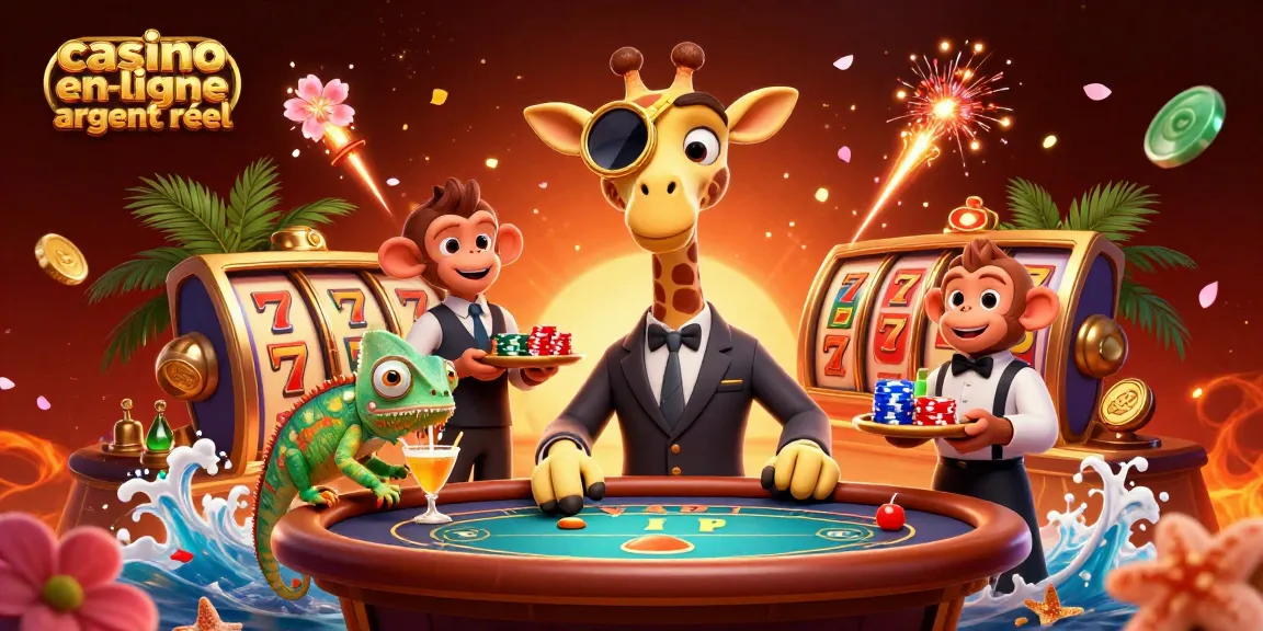 Jouer au casino en ligne argent réel avec une girafe aristocratique et un valet singe animés.