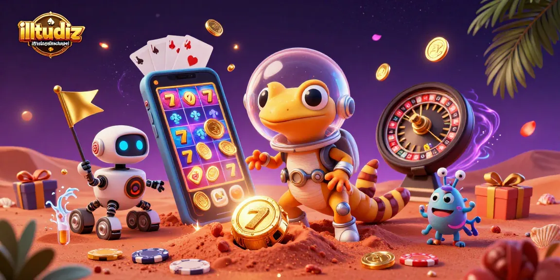 illtudsgalileechapel showcases an excited Martian gecko winning at a vibrant alien casino