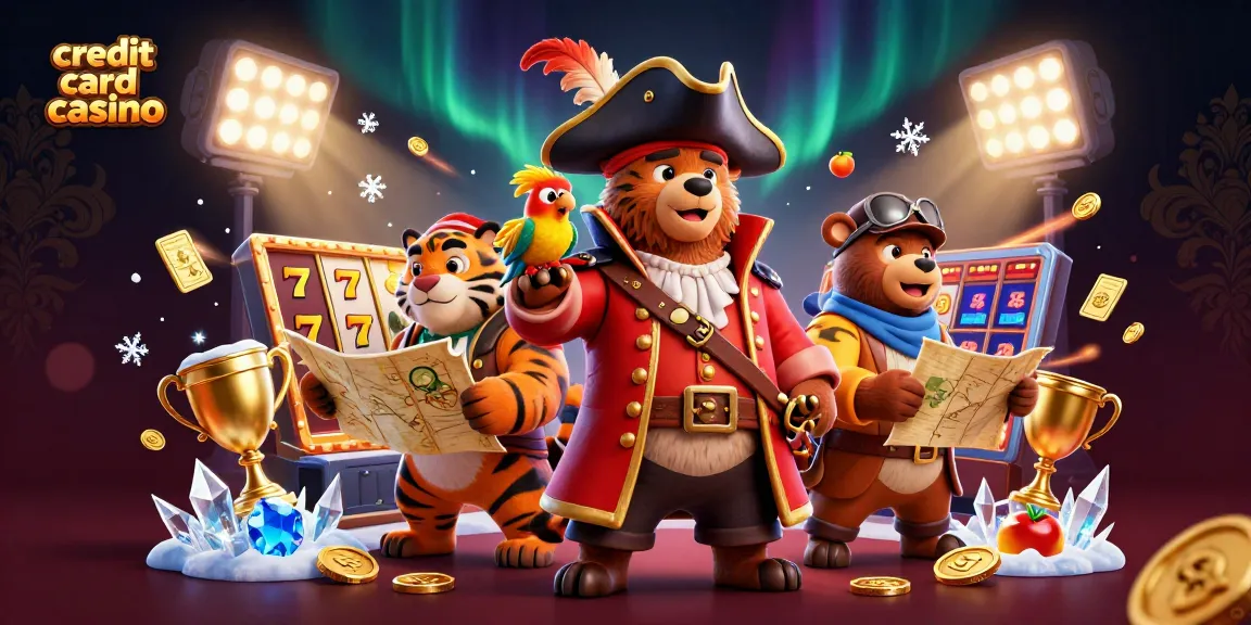 Engage in the excitement of credit card casino games with a dynamic 3D scene of cartoon characters and rich gaming elements.