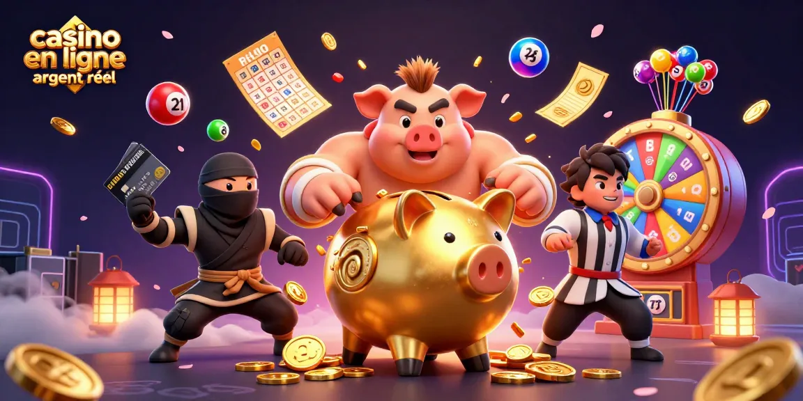 Jouez au casino en ligne argent réel avec des personnages riches et dynamiques, des pièces d'or et des boules de loterie.