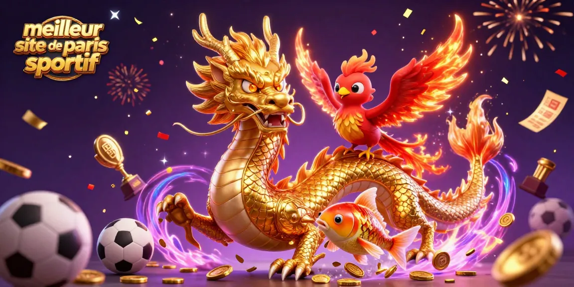 Découvrez le meilleur site de paris sportif avec un dragon doré, un phénix, et une pluie de pièces en or.