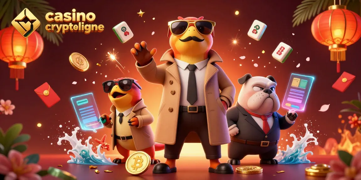 Événement dans un casino crypto en ligne avec des raptors en trench coat et un bulldog videur.