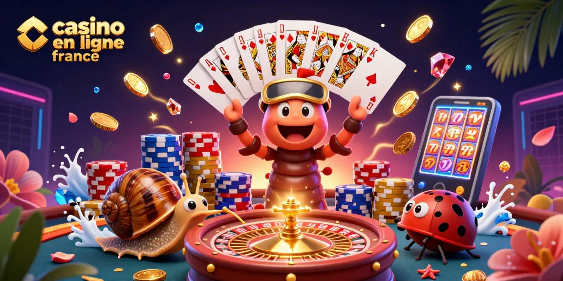 Jouer sur un casino en ligne France avec des personnages animés et une ambiance festive autour de jeux de cartes.