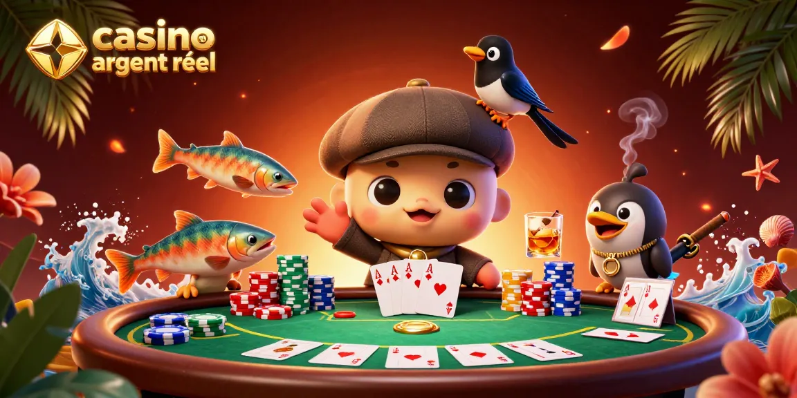 Jouer au casino en ligne argent réel avec une illustration de Nessie, un geai et des saumons enjoués.