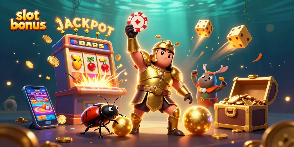 Experience the excitement of slot bonus with cartoon characters celebrating a jackpot in a vibrant casino scene.